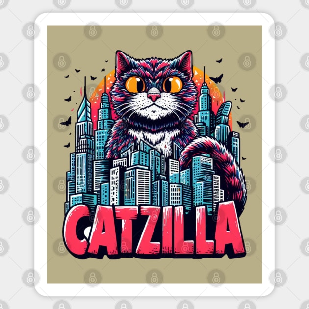 Retro Vintage Catzilla Funny Cat Magnet by Teebevies